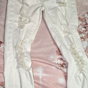 White Distressed Lace Jeans
